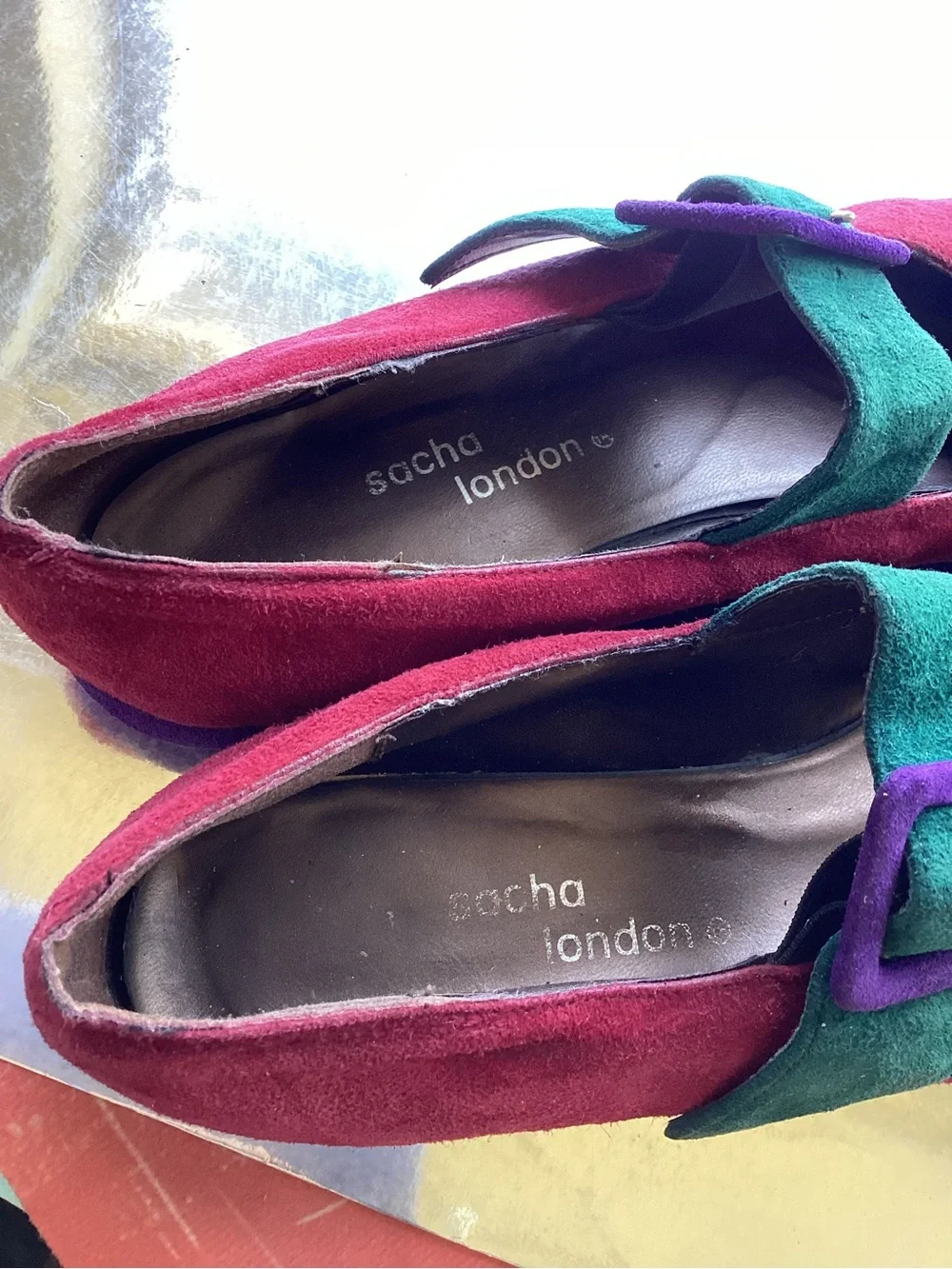 Vintage Sacha London Suede Mary Jane Flats in Burgundy green Purple